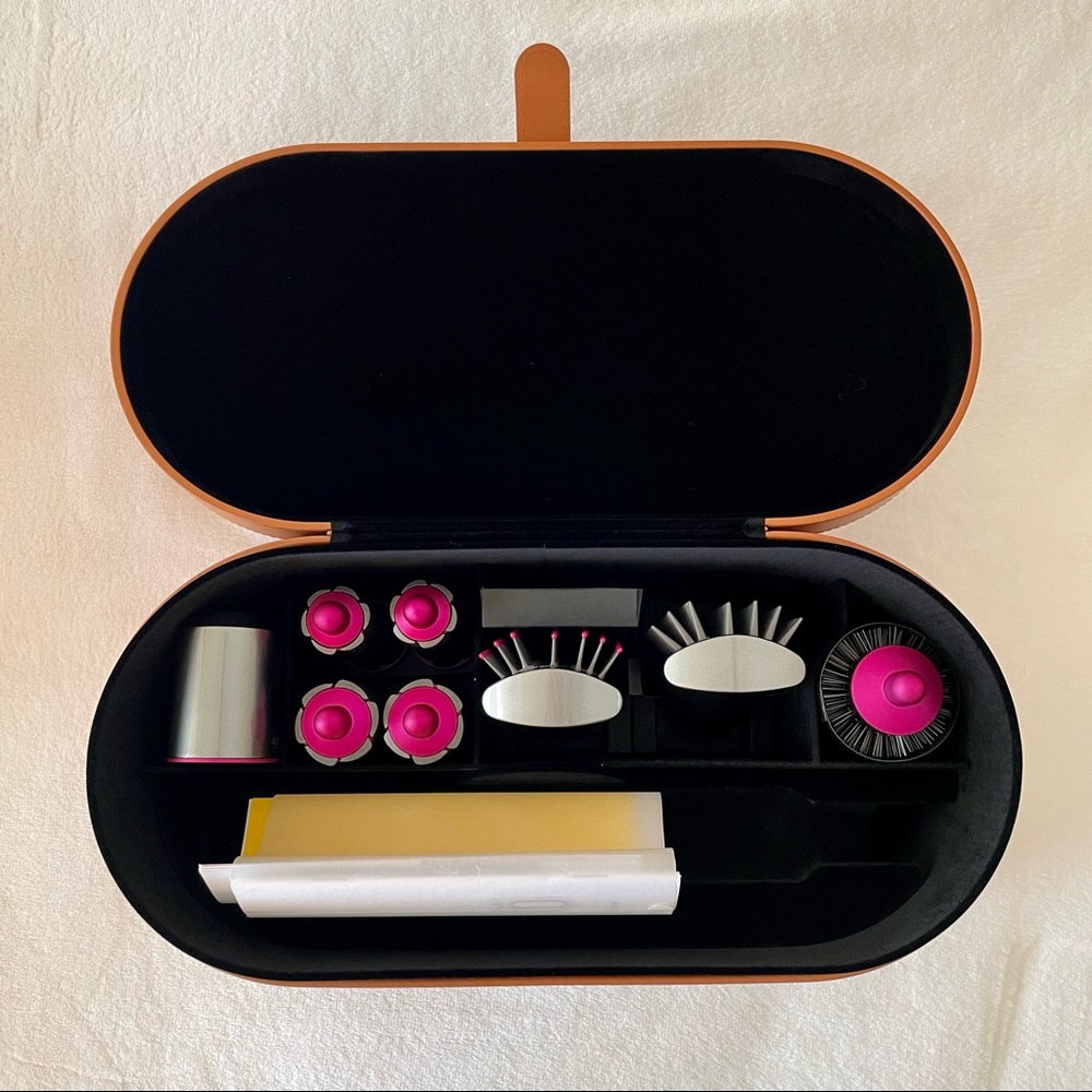 Dyson Airwrap Styler Nickel/Fuschia Attachment Set and Tan Case - NO WAND